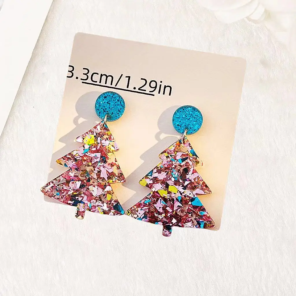 Christmas Tree Colorful Lights Pattern Dangle Earrings Cute Cartoon Style Polymer Clay Texture Classic Christmas Earrings