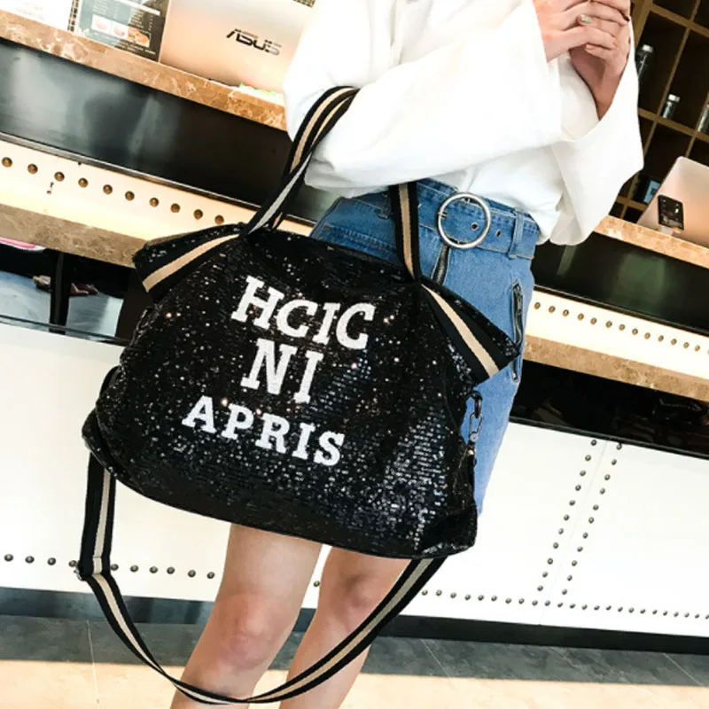 Leopard Sequin Women Handbag New High-capacity Travel Bag Letter Large Shoulder Letter Bag Hand Messenger Bag Travel Bag