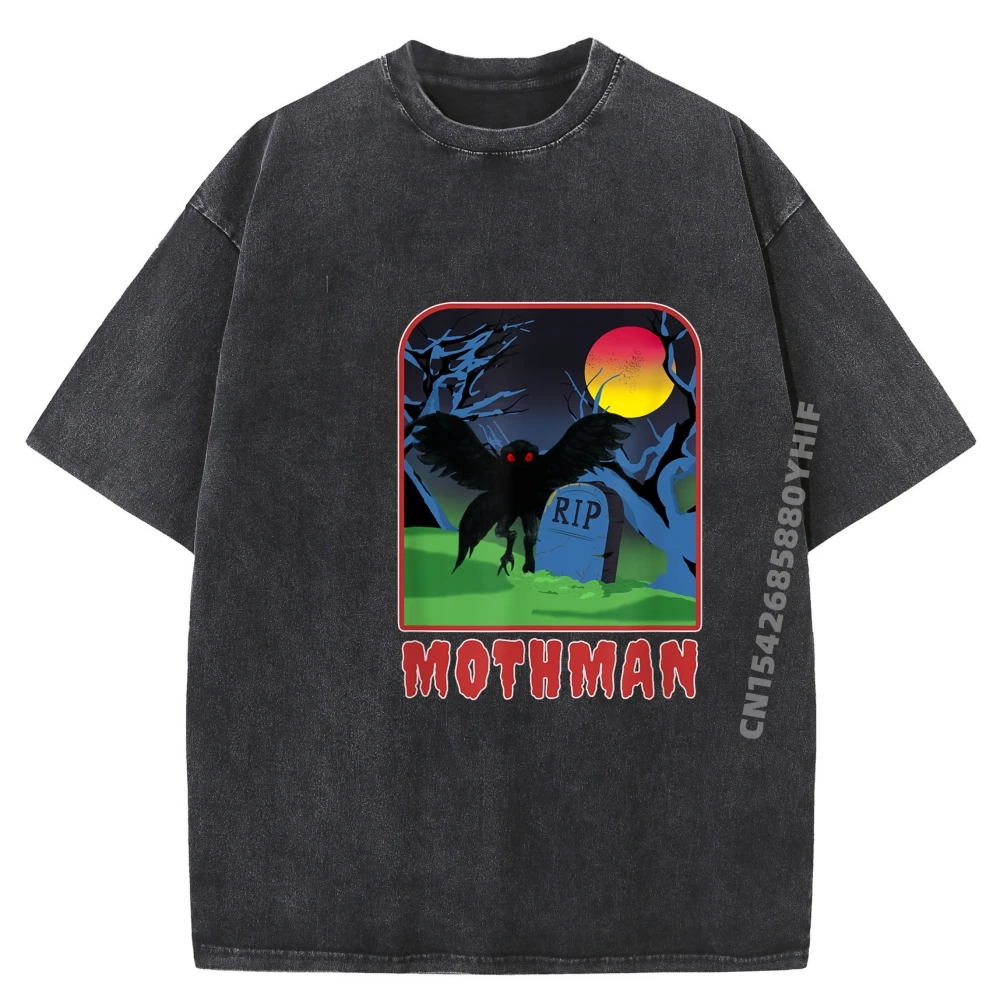

Cryptid Yellow Moon Over Graveyard Mothman Folklore Men Clothes Comfortable Washed Shirt Character Clothes