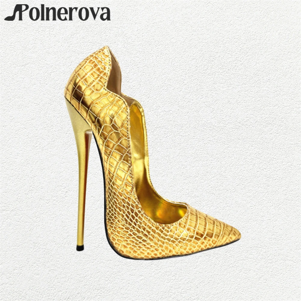 

16cm Metallic Crocodile Leather Pumps Sexy Lacquered High Heeled Stilettos Customizable Multicolor Handmade High Heels for Women