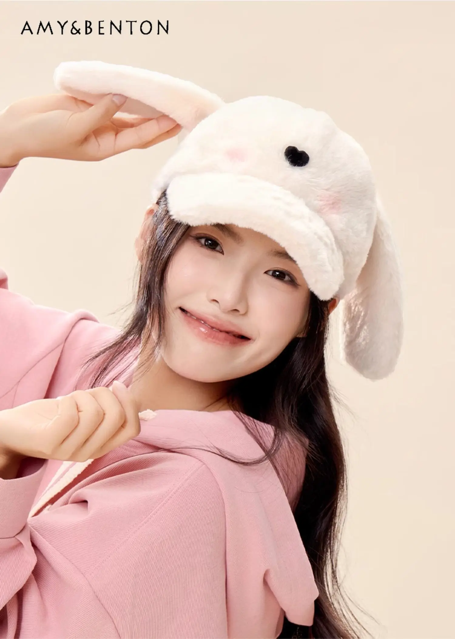 

2025 Autumn Winter Women's New Lamb Baseball Cap Warm Plush Little Cat Hat Cute Ear Design Bear Thickened Casual Hat