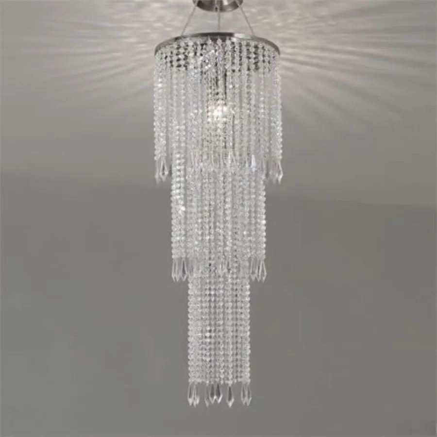 

30" Tall Iridescent Hanging Beaded Chandelier 3 Tiers 10.25" Diameter for Wedding Fake Chandelier