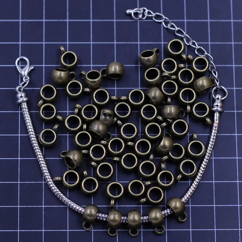Bronzefarbener Abstandshalter, europäische Perlen, rund, großes Loch für Charms, Armbänder, Schmuck, DIY, handgefertigte Erkenntnisse, 11 x 8 mm – Detail 3