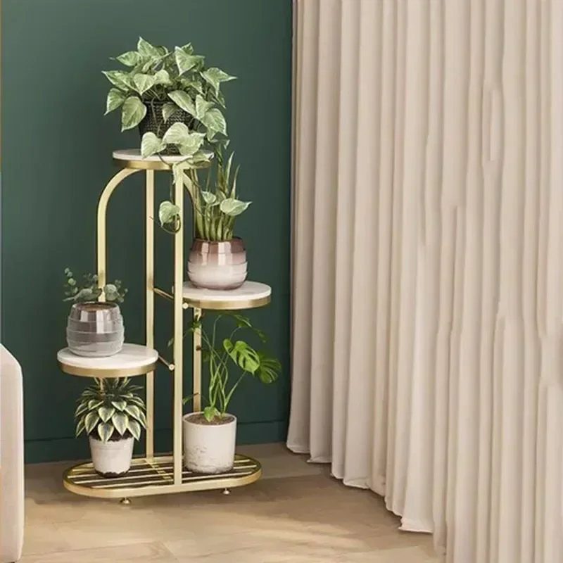 حامل زهور معدني عتيق يعرض في الداخل متعدد الطبقات على الأرض حامل زهور لغرفة الطعام أثاث شرفة Plantenrek الذهبي