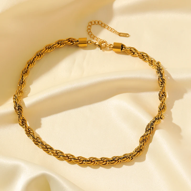 EILIECK 316L Edelstahl Dicke Gedrehte Metallkette Halskette Armband für Damen 18K Vergoldet Wasserdichtes Schmuckset – Detail 13