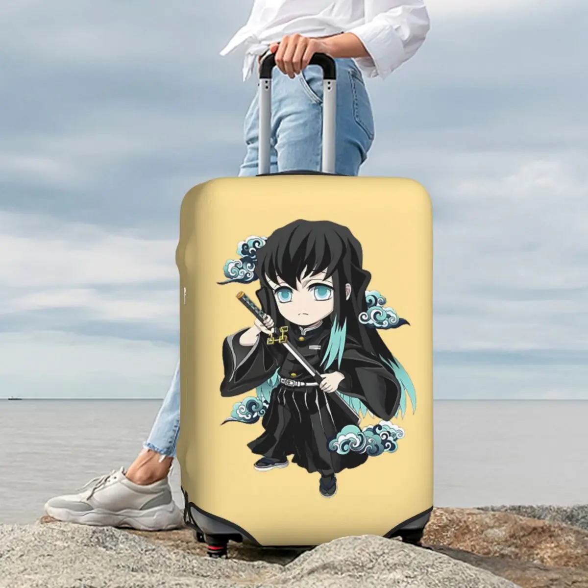 

Chibi Mist Pillar Muichiro Tokito Suitcase Cover Protection Elastic Travel Luggage Protector Covers for 18-32 Inch