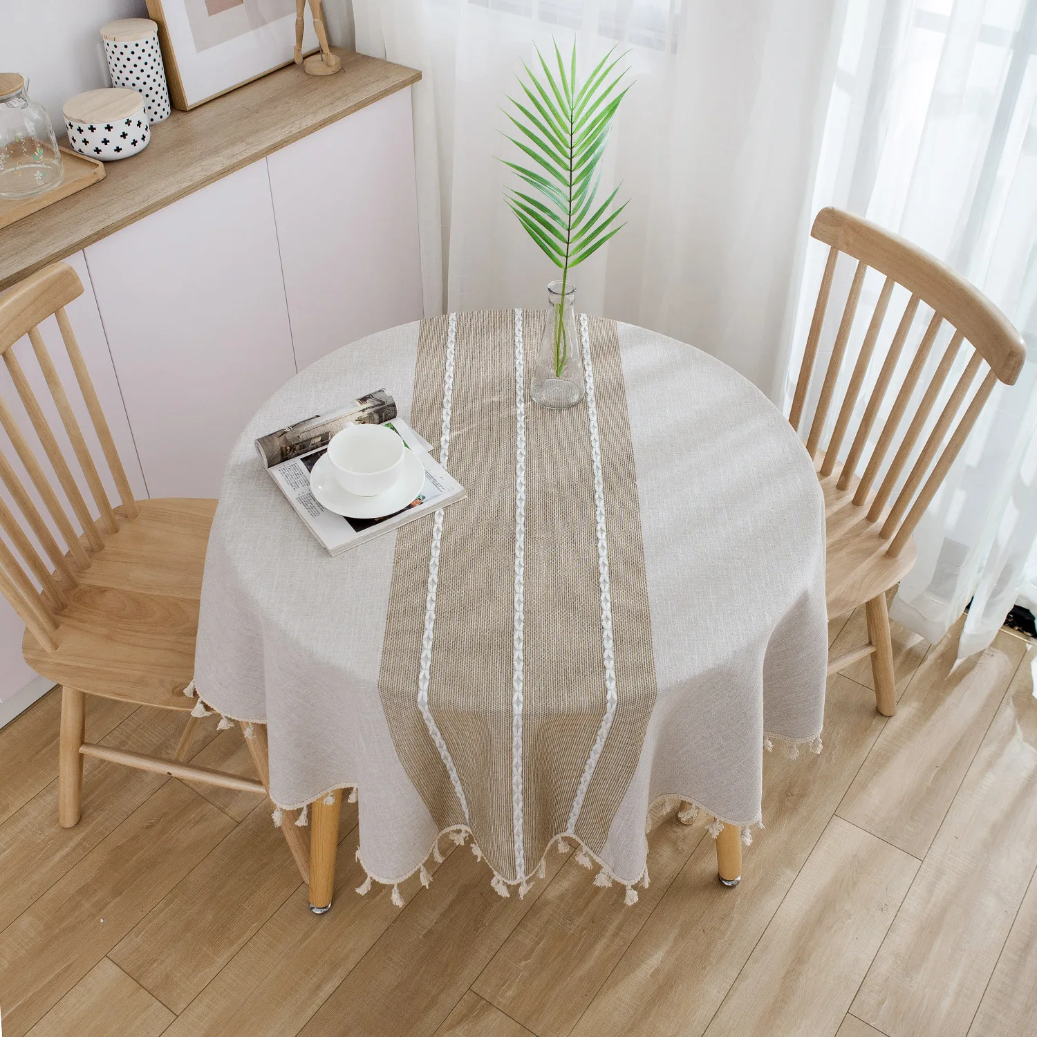 Japanese Style Cotton Linen Tablecloth Literary Round 150cm Dining Table Cloth Cover For Home Hotel Living Room Decor