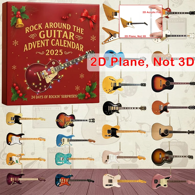 

2D Flat Rock Around The Guitar Advent Calendar - 24-Day Countdown with 24 Mini Guitar Ornaments Music Calendar New Year's Gift