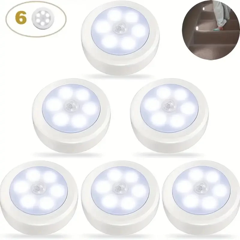 1/3/6pcs 6LED Motion Sensor Night Light LED Closet Lights Under Cabinet Lights Wireless Wall Puck Lamp For Stair Step Hallway