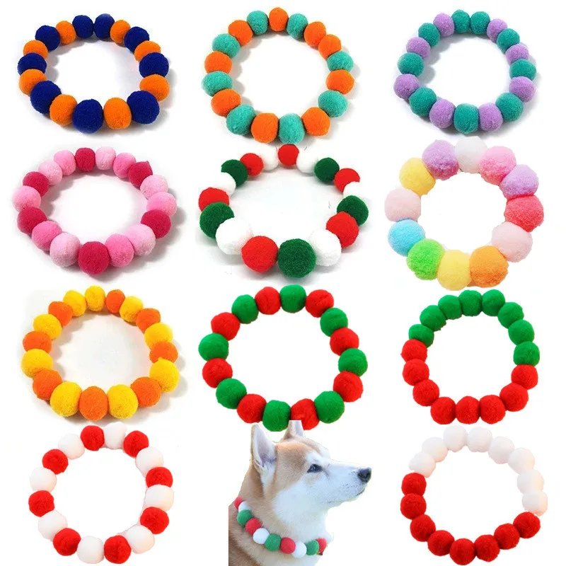 

Christmas Elastic Plush Ball Pet Collar Rainbow Flower Hair Decoration Dog Bowtie Necklace Pet Cat Bow Dog Grooming Accessories