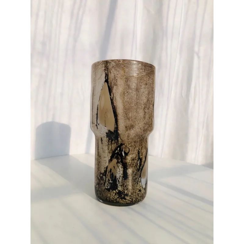 

New Chinese high-end art ink texture pure handmade medieval glazed vase glass living room entrance flower arrangement