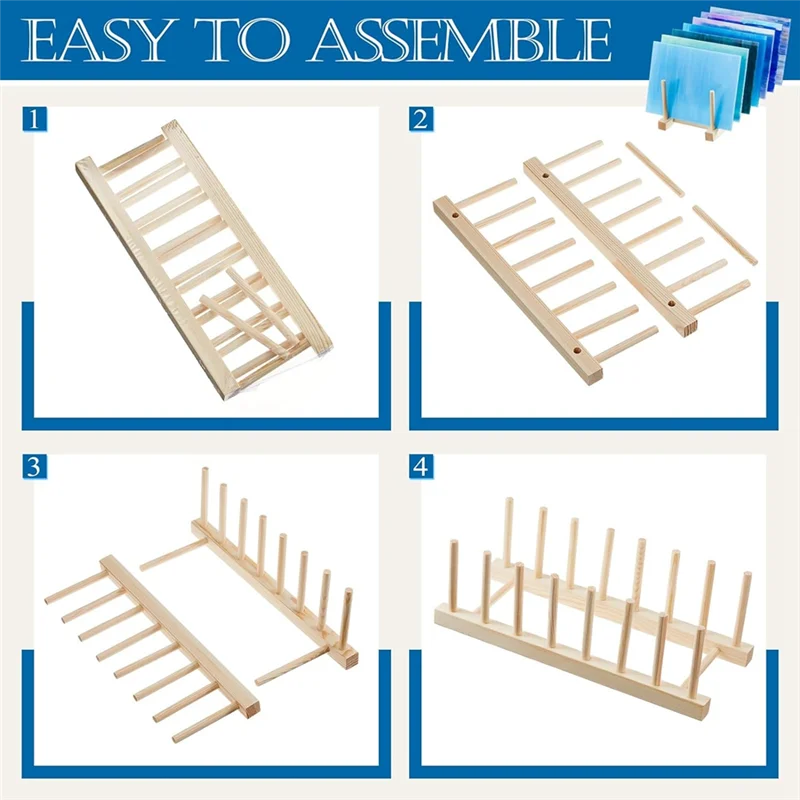 A44F-4 Piece Glass Storage Box Bamboo Dish Rack Suitable For Colored Glass Dishes Bowls Cups Books Pot Lids