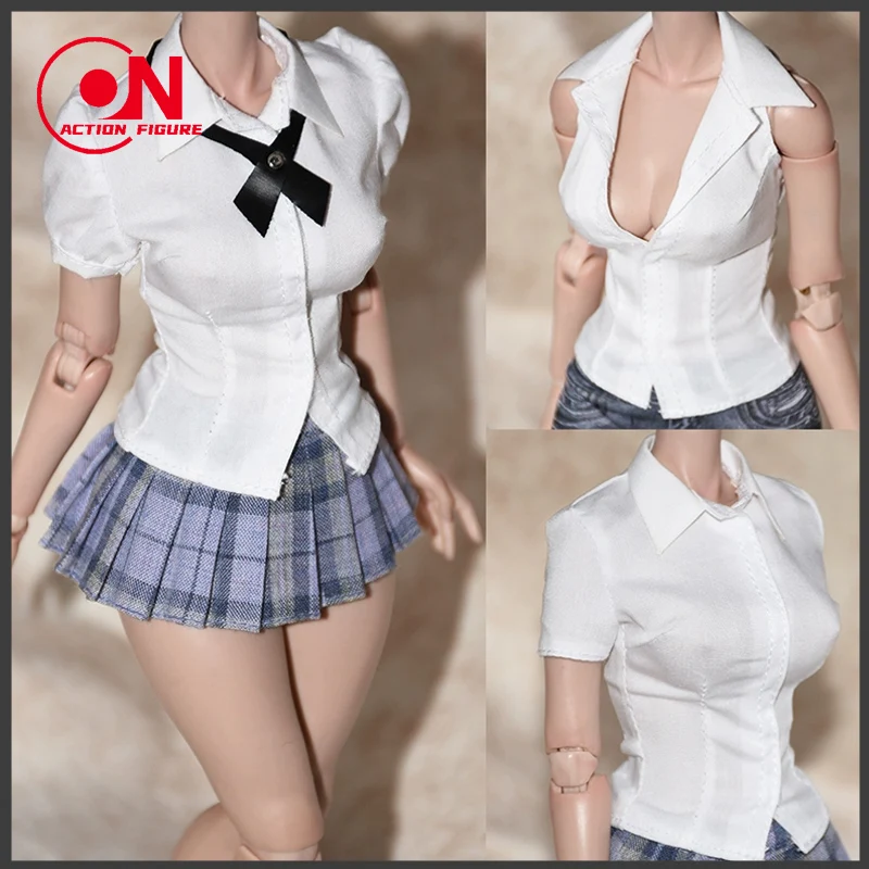 Customized 1/6 Scale Female White T-shirt Plaid Pleated Skirt Clothes Model Fit 12'' TBL S07C AT202 Soldier Action Figure Body