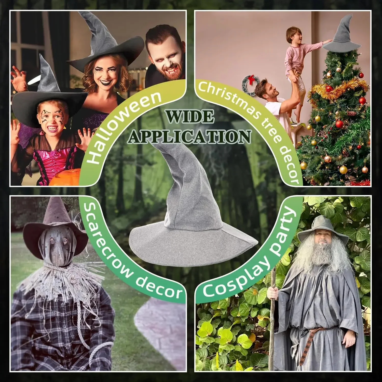 Cappelli da strega di Halloween Pieghe nere Cappello da mago per donna Uomo Festa in maschera Puntelli cosplay Decorazione Accessorio per costume di carnevale