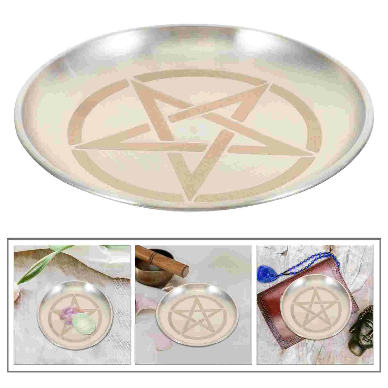 Pentagram Jewelry Tray Altar Ritual Plate Taper Candles Candelabra Decorative Candlestick Brass