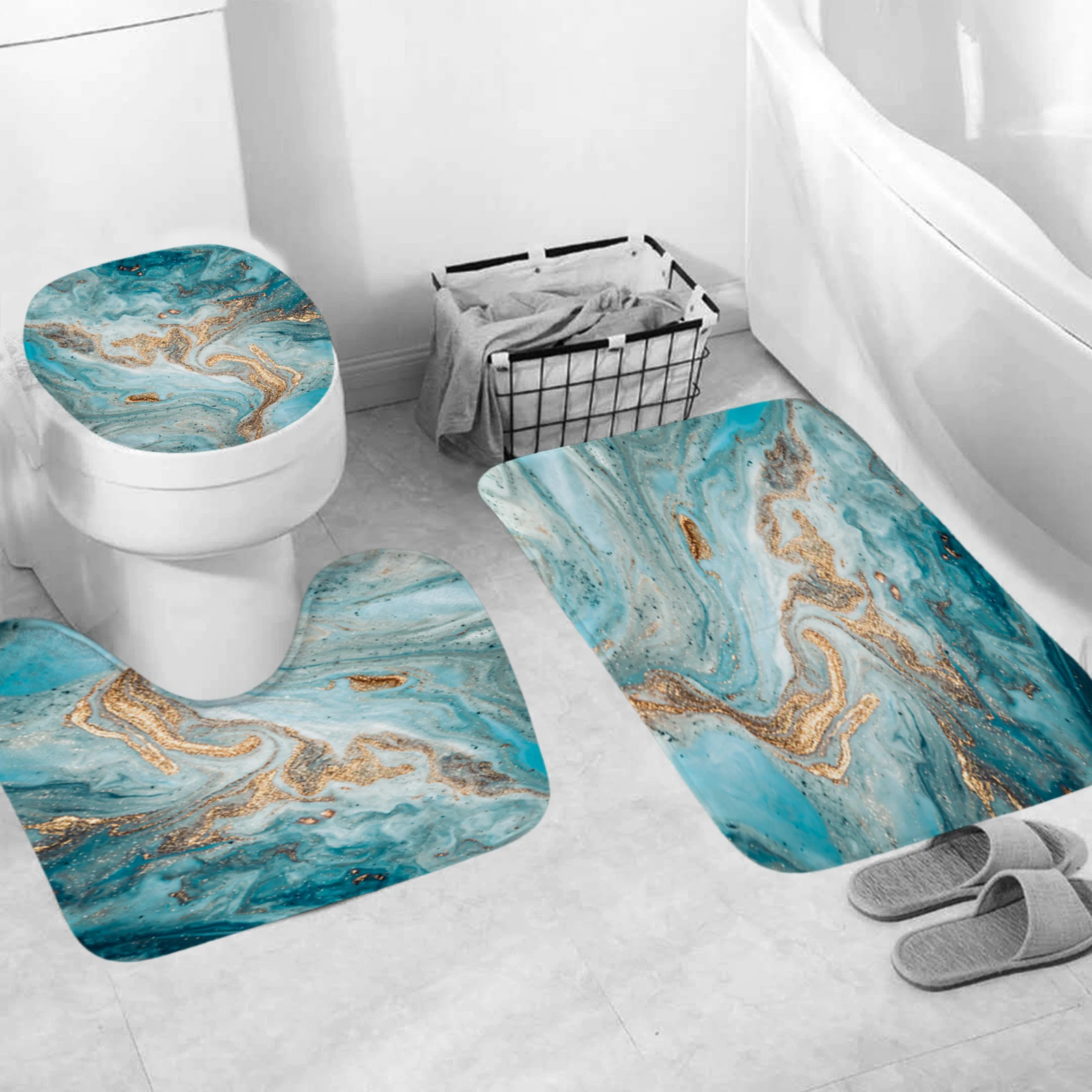 Abstract ink marble pattern shower curtain polyester home décor bathroom curtain with hooks