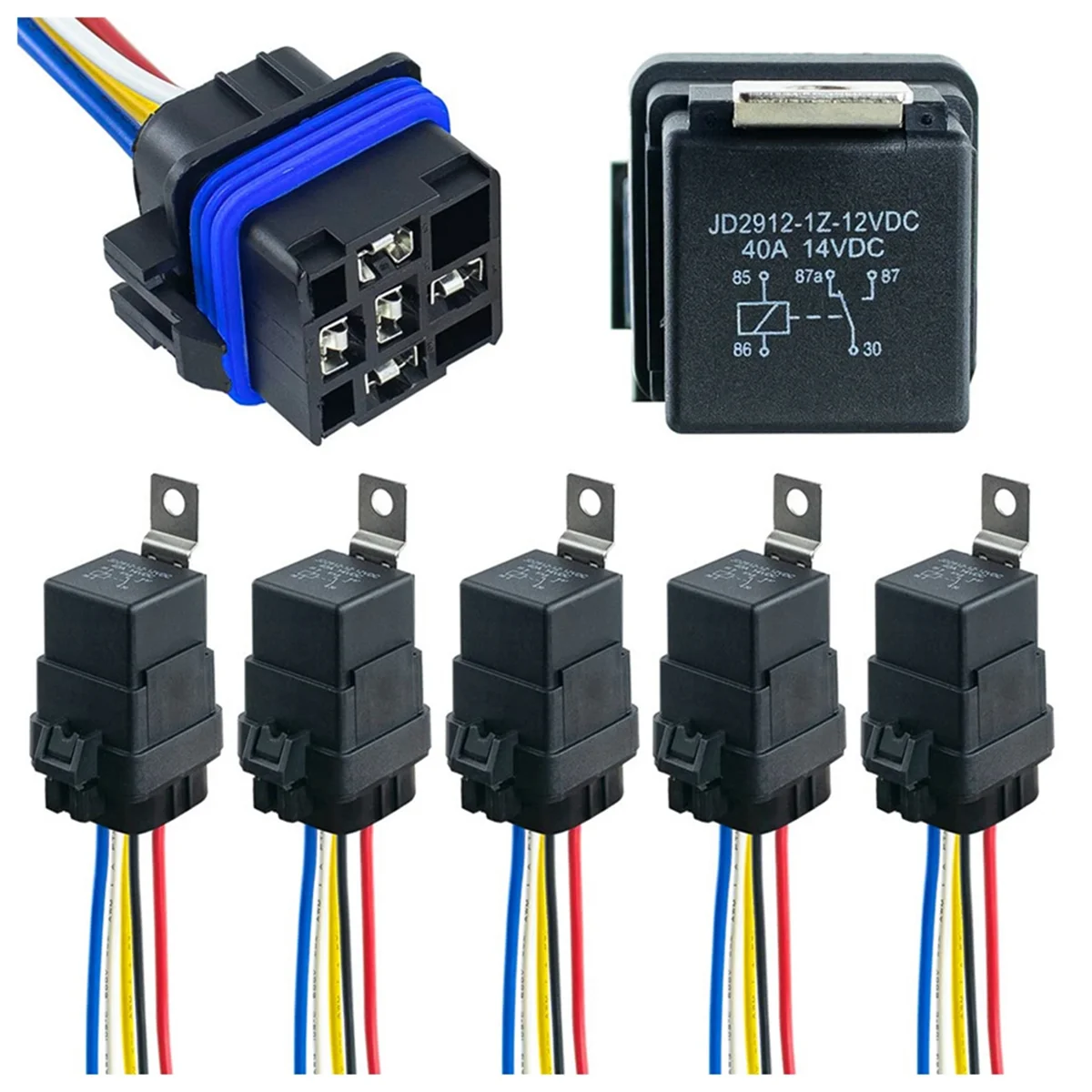 

12V DC 40/30 AMP Waterproof Relay Harness Tinned Copper Wires 5-PIN SPDT Automotive Relay Car Relay ,5