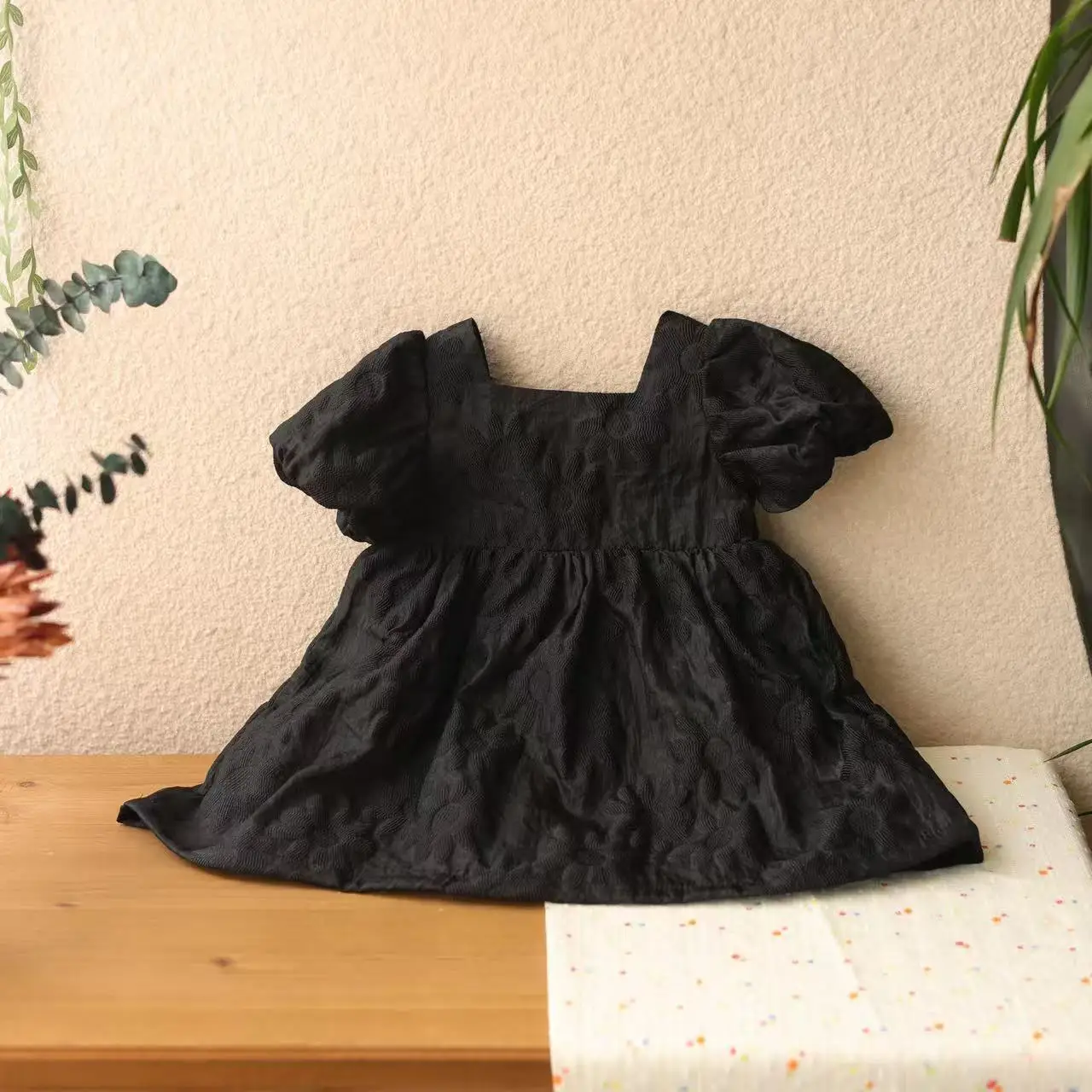 

Детское платье с коротким рукавом и бантом, однотонное, с цветочным принтом, дышащее, приталенное, для весны, лета и осени