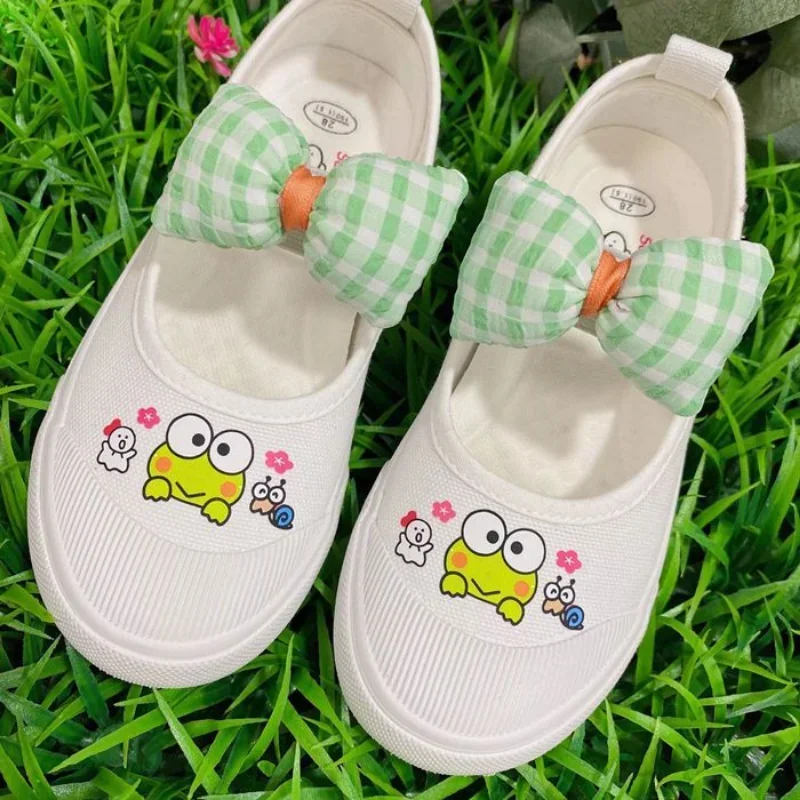 Sanrios Printed Cute Girls\' Bowknot Canvas Shoe Anime My Melody Purin Dog Kawaii Spring Summer Comfortable Cloth Shoes Kids Gift