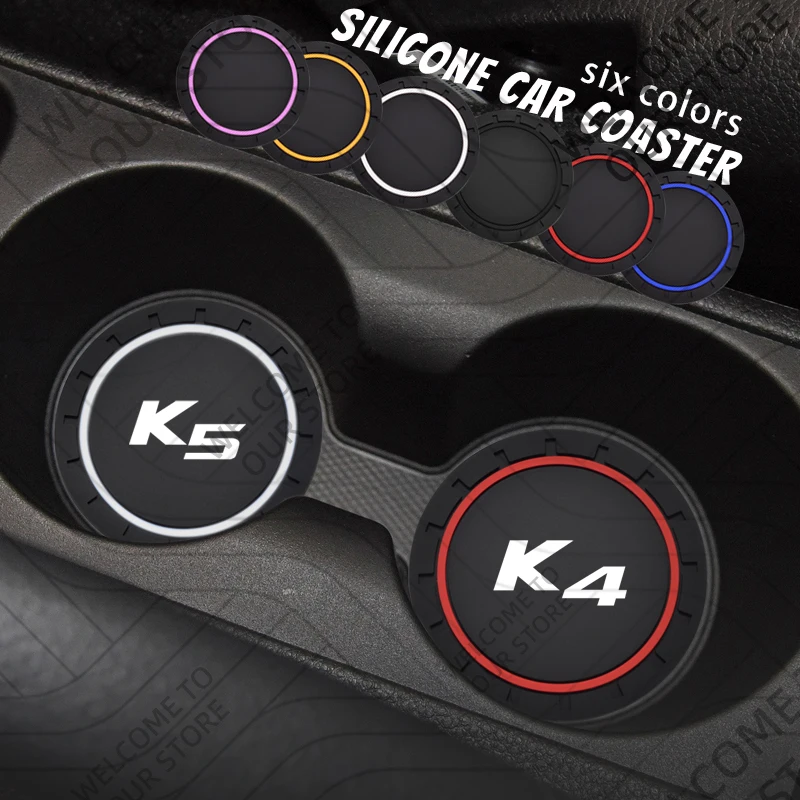 

2Pcs For KIA K4 K5 LOGO Forte Optima GT Line Car Silicone Coaster Anti-Slip Water Cup Drink Mat Interior Decoration Accessories