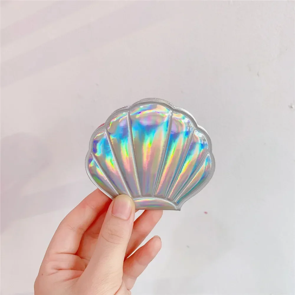 Dream Laser Color Shell Shape Makeup Mirror 2X Magnifying Mirror Portable Double-sided Folding Pocket Kawaii Makeup Accessories