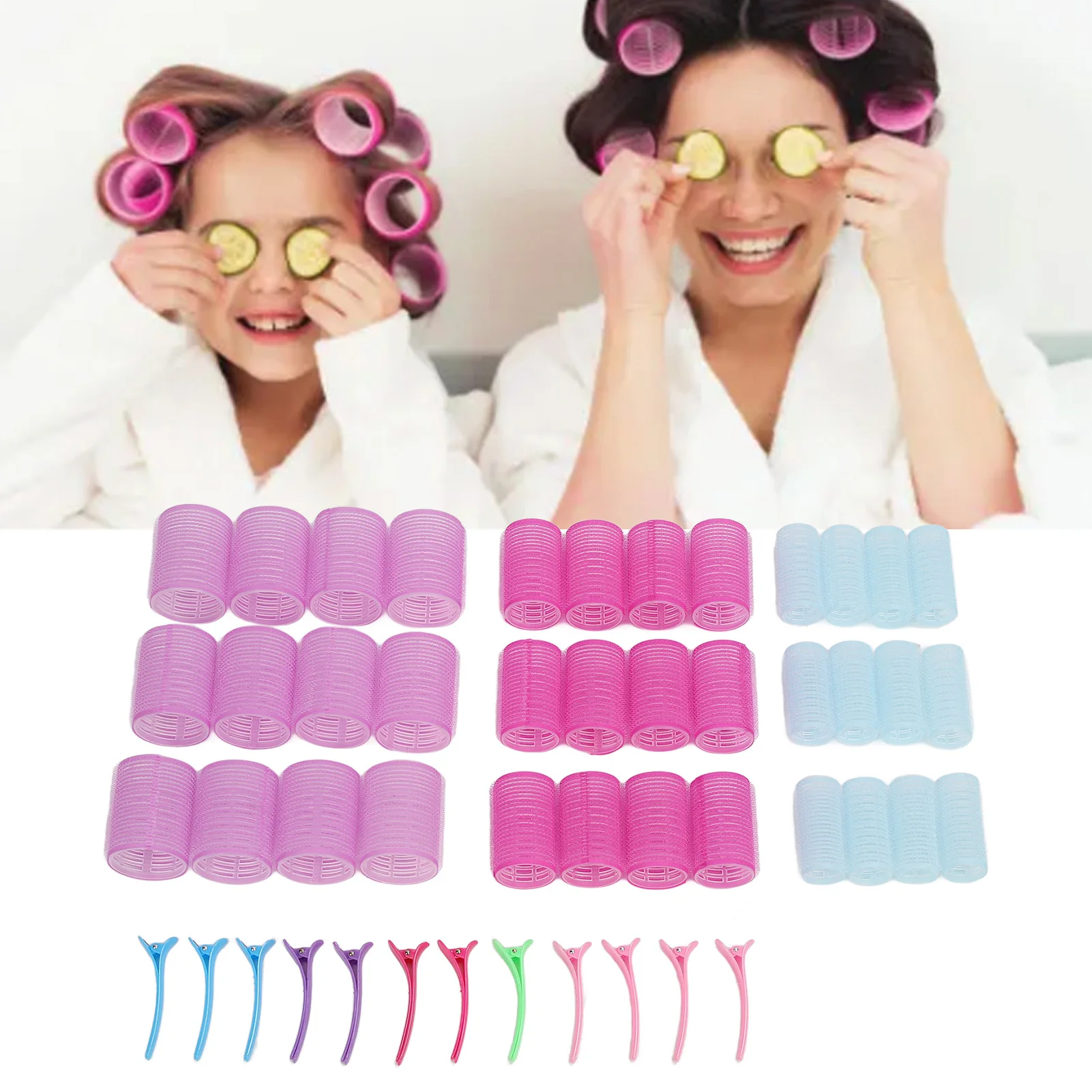 Self Grip Hair Curlers Heatless 3 Size Strong Hold Hairdressing Curlers with Colored Clips Hair Roller Set Hair Rollers