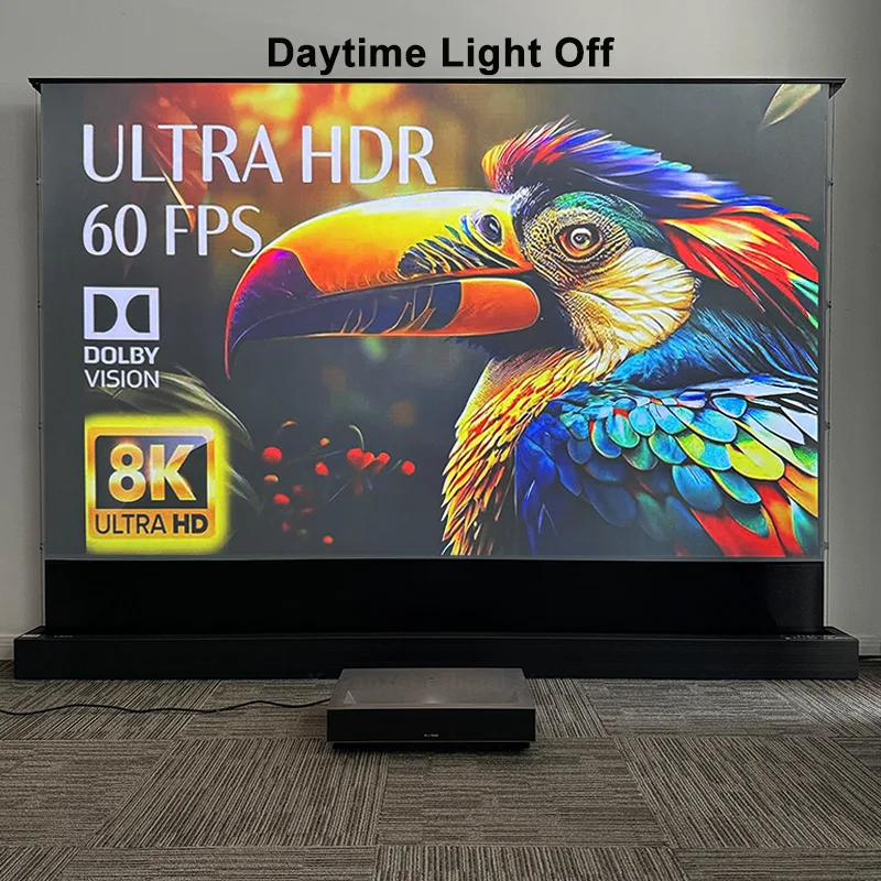 [Square Shell ] ALR T Prism Floor Rising Projector Screen 72-120 Inch  Motorized Electric Tab Tension For UST Projector 8K 3D