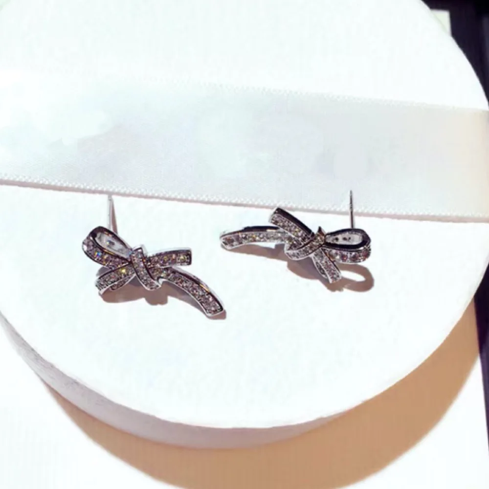 Free Shipping Jewelry Bow Earrings Cubic Zirconia Earrings Korean Fashion Jewelry Sexy Women\'s Girl Party Wedding Gift