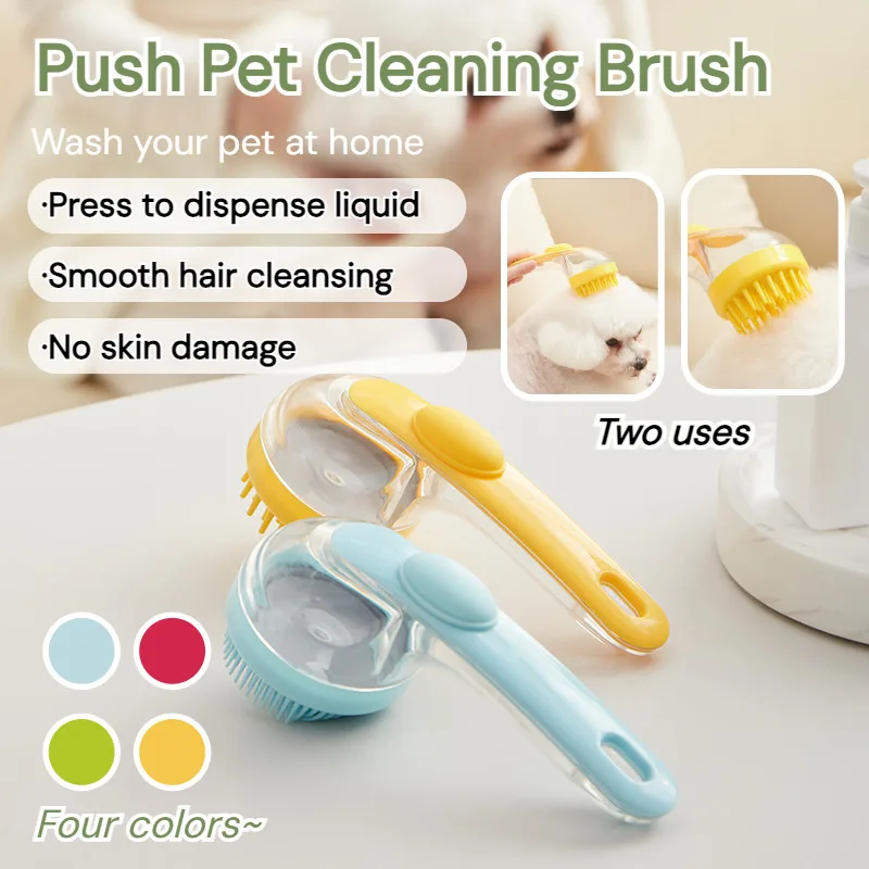 Dog Pet Bath Extended Handle Bathing Brush Wet Dry Silicone Massage Brush Press Pet Bathing Brush