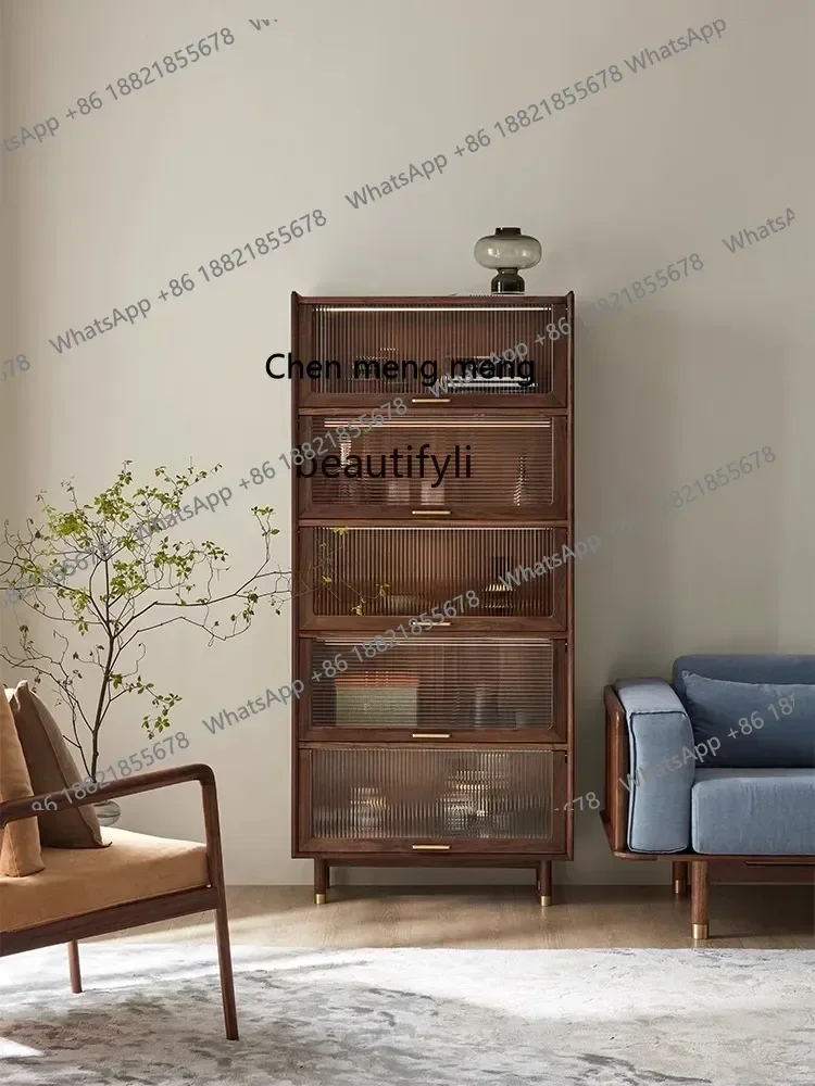 

New arrive Nordic solid wood magazine cabinet, living room TV side cabinet display, sliding door against the wall, storage cabin