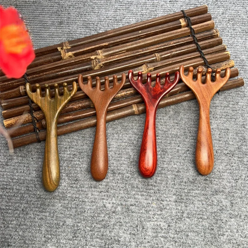 gold wire sandalwood antler rake comb massager scalp five finger meridian long handle comb treatment dredge scraping scratching