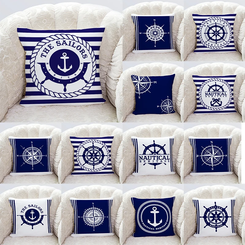 Nautical series printed pillowcases, living room sofa cushion covers, bedroom room bedside pillowcases, home decoration gifts