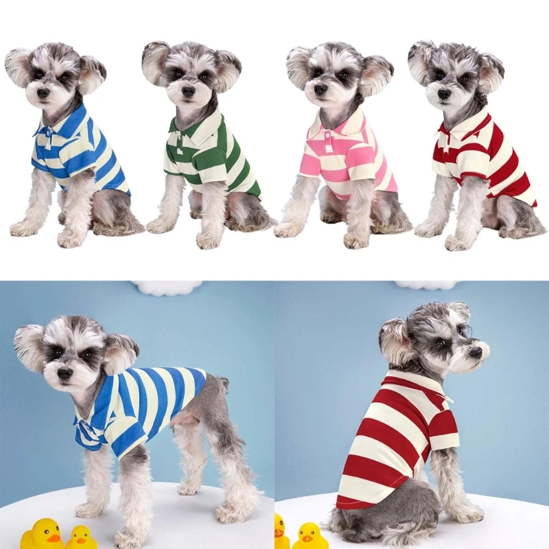 Dog PoloShirt Small Dogs Summer Striped T-Shirt Puppies Photo Props Suit 2-legs Outfit Pullover Clothing for Medium Pet