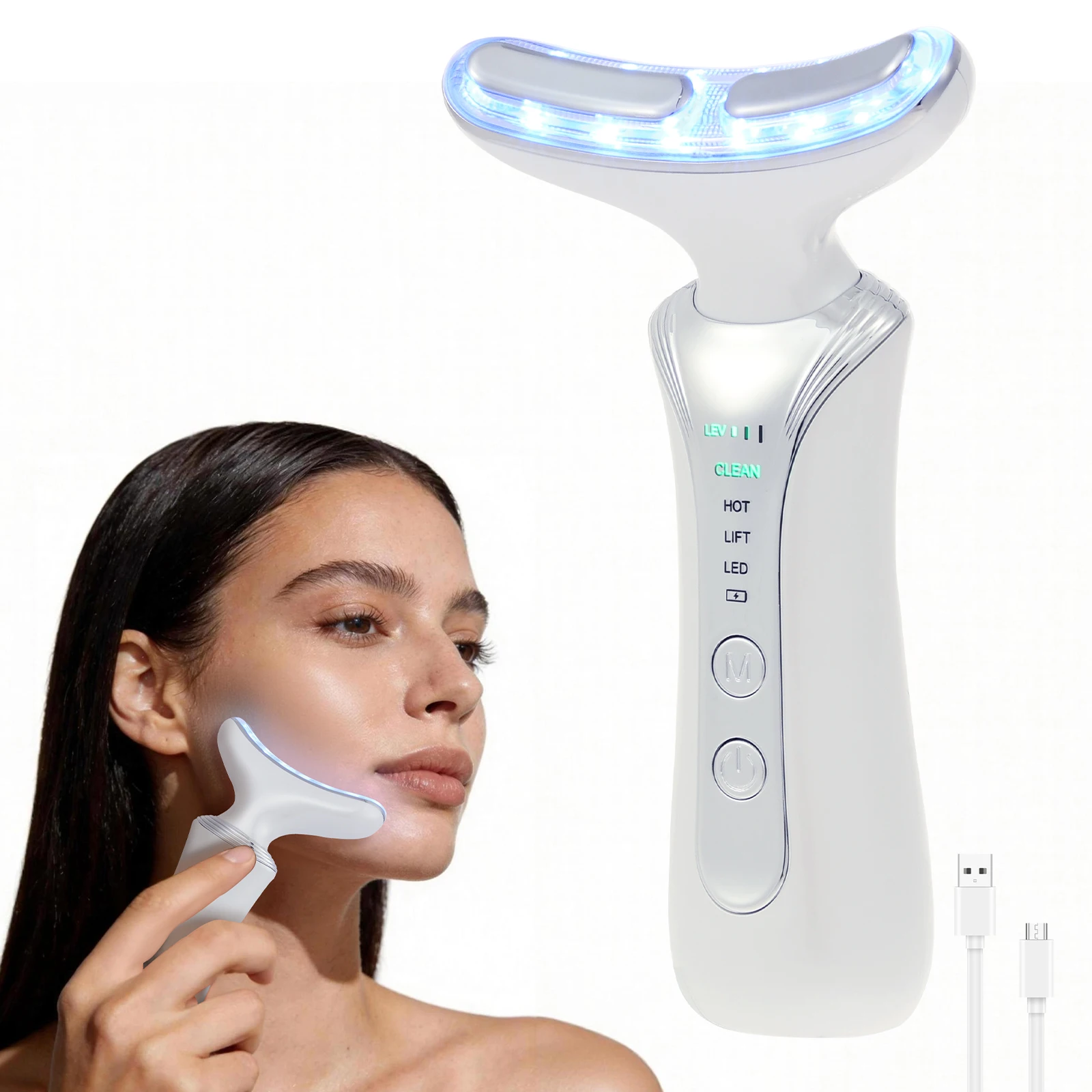 Masażer do twarzy z technologią czerwonego światła, 4 tryby, urządzenie do pielęgnacji szyi, lifting twarzy, ujędrnianie, napinanie skóry.