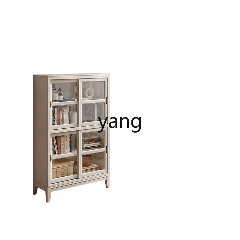 

LH solid wood bookcase with glass locker integrated shelf against the wall low cabinet combination