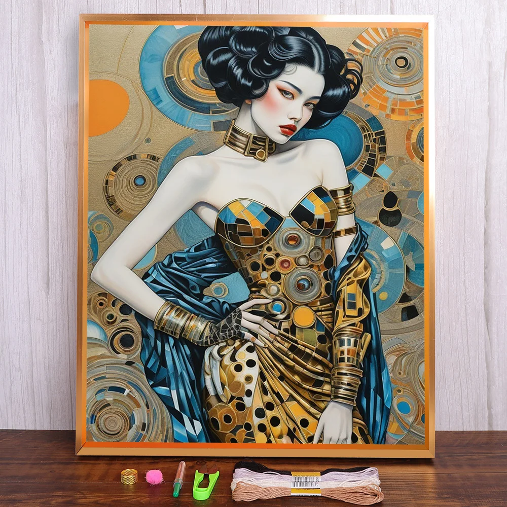 

Portrait Girl Printed Cross Stitch DIY Embroidery Full Kit Sewing Handicraft Painting Handiwork Home Decor Promotions Needle