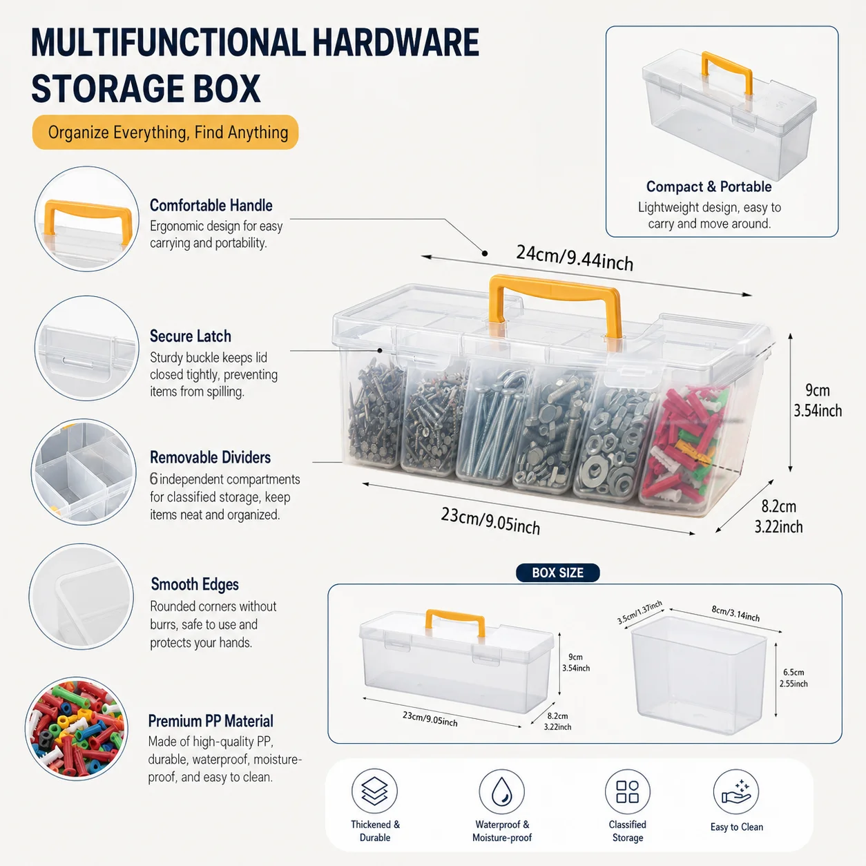 7-in-1 Portable Hardware Storage Box ,6 Detachable Small Bins,Multifunctional Organizer for Screws,Nuts & Household Small Parts image 2