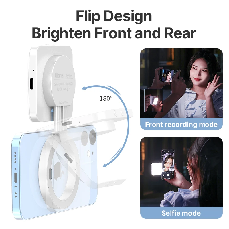 Ulanzi Smartphone Magsafe Selfie Flip Light Foldable Light for iPhone 15 14 13 12 Mini Pro Pro Max Vlog Lives-treaming Light