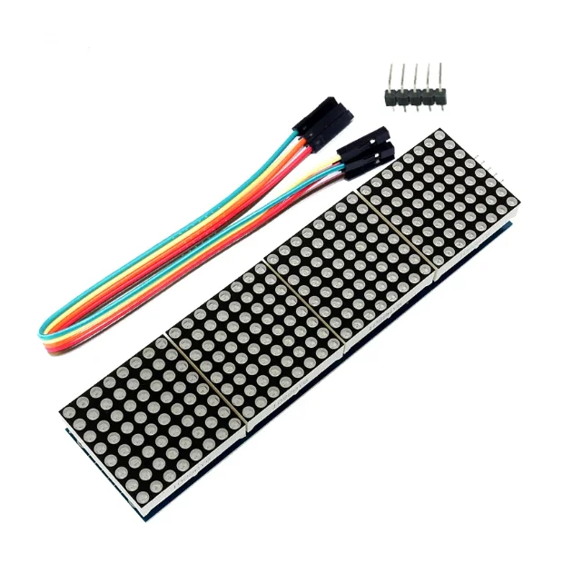 Hongtai Shengye MAX7219 Dot Matrix Module for Arduino Microcontrollers, 4-in-1 Display with 5P Wires Red, Green and Blue