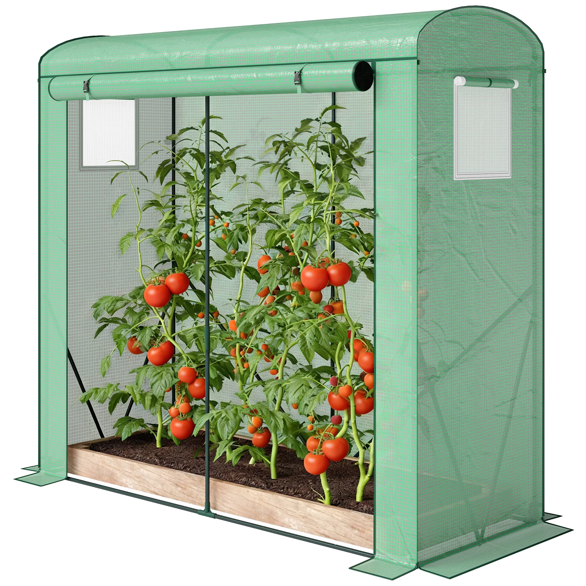 Portable Mini Greenhouse, Outdoor PE Mesh Plant Growing Tent with Roll-Up Door & Side Vents, for Backyard Vegetables, Flowers & Seedlings