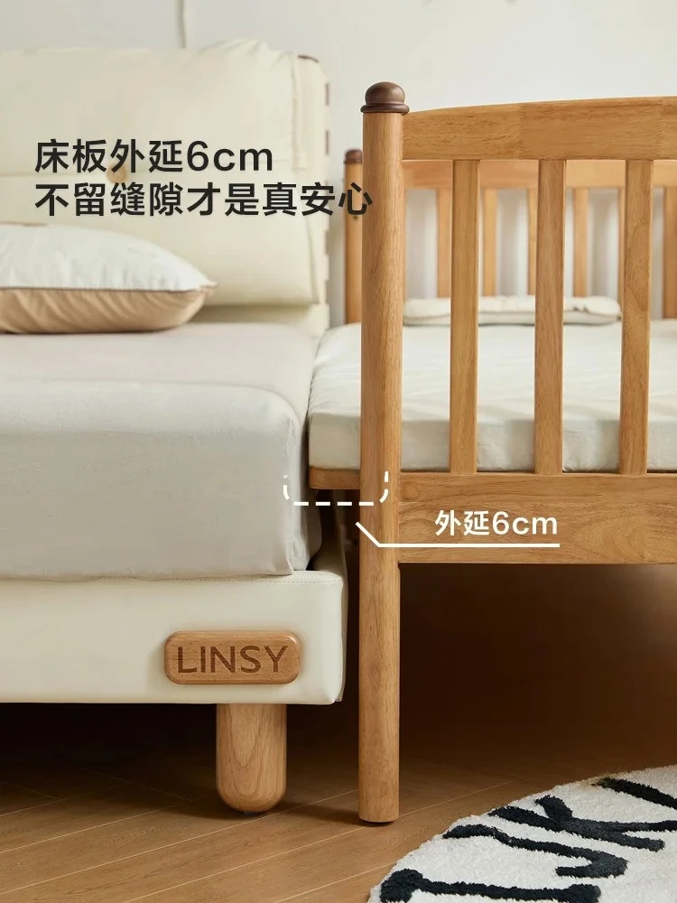 Solid wood with guardrail Children's splicing bed Wide splicing Boys and girls Simple and modern
