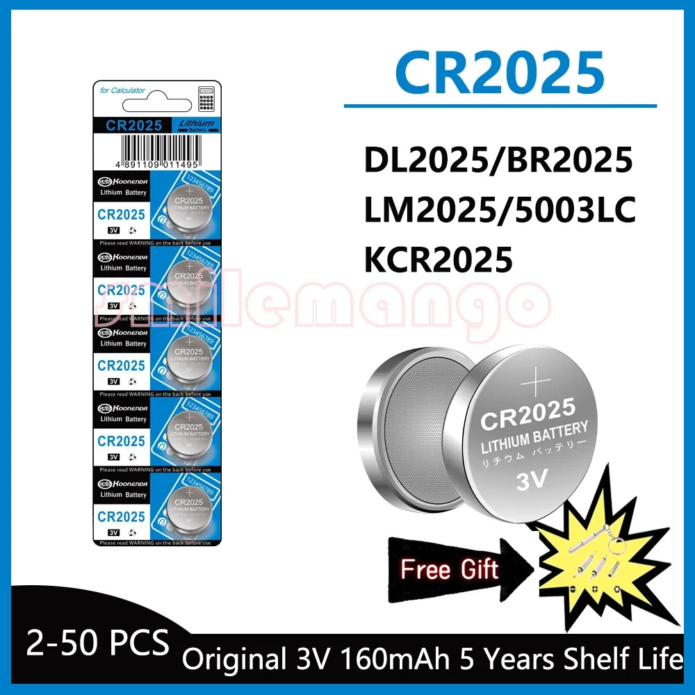 

2-50PCS 3V 160mAh CR2025 Lithium Button Battery DL2025 BR2025 5003LC LM2025 Coin Cell Watch Batteries for Toys Clock Calculator