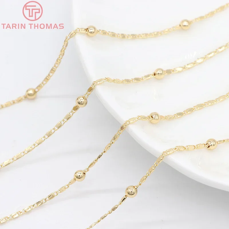 

(7260)1 Meter Width 1.5MM Beads 3.5MM 24K Gold Color Plated Brass ball Necklace Chains Quality Diy Jewelry Findings Accessories