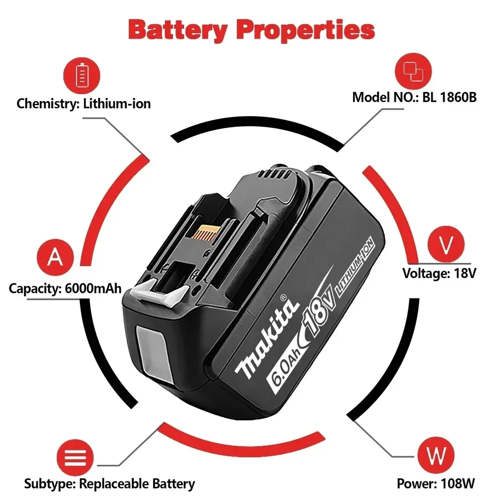 100% original Makita 18V 5.0Ah/6Ah/9Ah power tool lithium battery, suitable for Makita BL1830 BL1830B BL1840 BL1850 BL1860