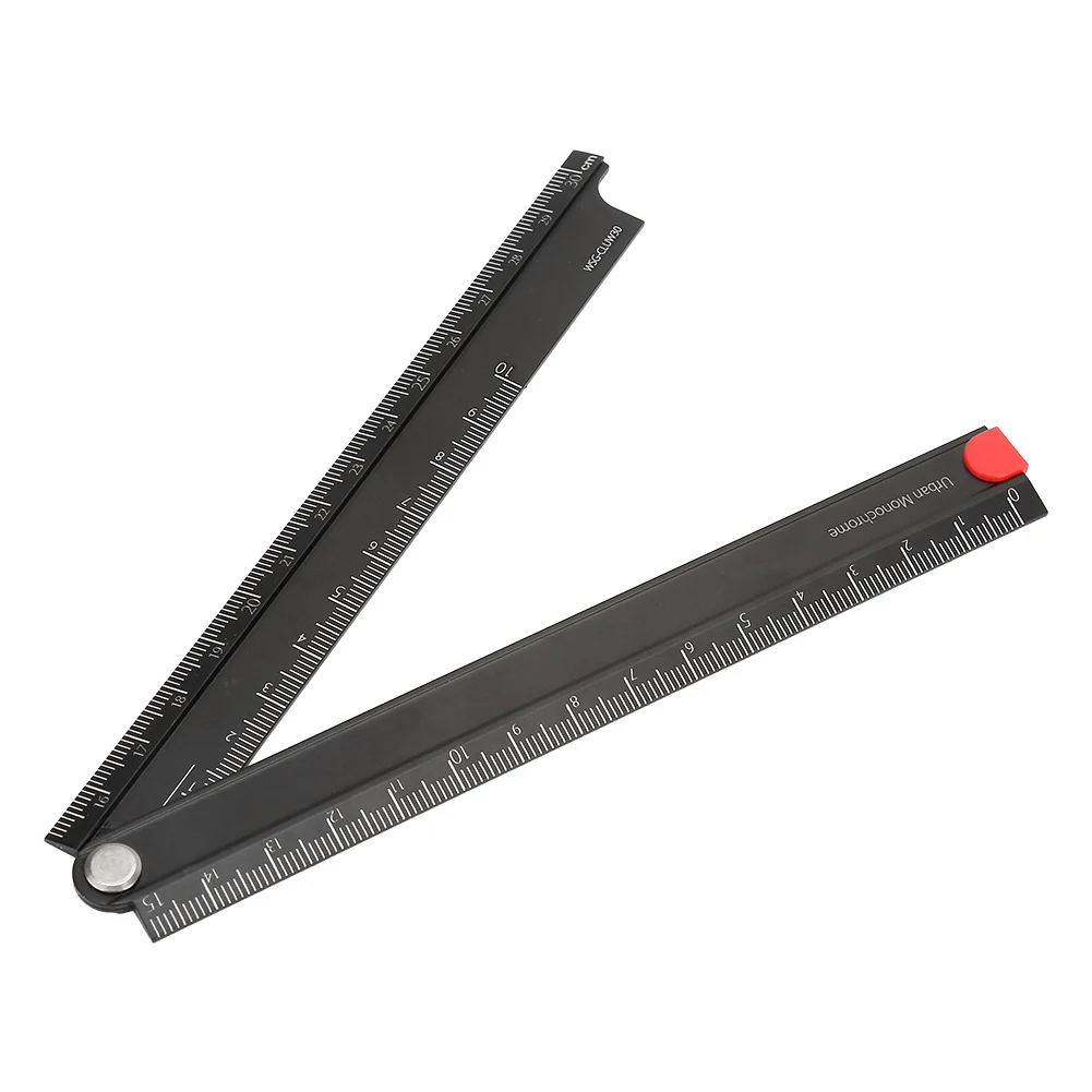 Folding Angle Ruler Aluminum Alloy Ruler 0-300mm 1mm L-type 90° Right Angle Ruler Rust-resistant Metal Stationery Protractor
