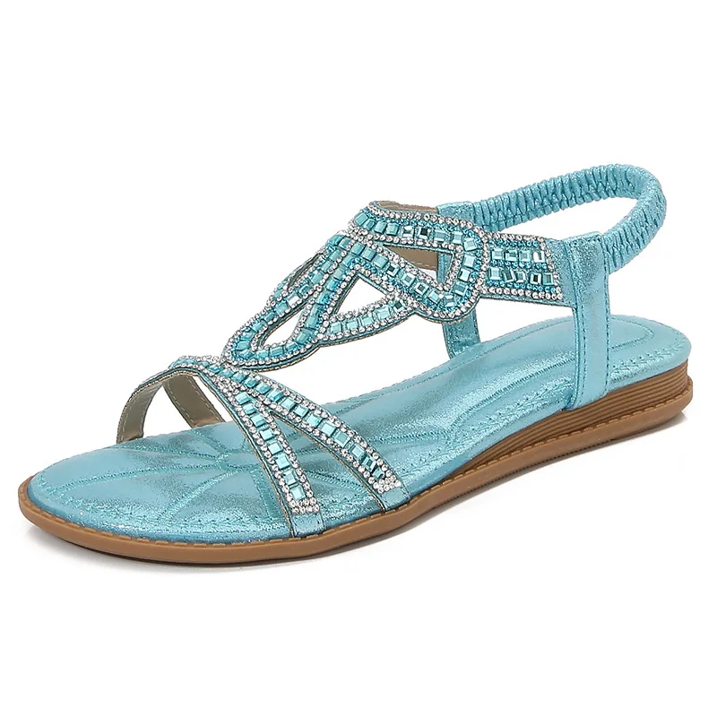 

Plus Size Shoes for Women 35-43 Summer Fashion Elastic Band Platform Wedge Rhinestone Non-slip Sandals Casual Beach Sandals