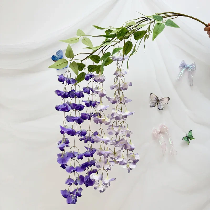 

2PCS Simulated Wisteria Plants Vine Artificial Flower Outdoor Wedding Floral Materials Living Room Home Garden Decoration Props
