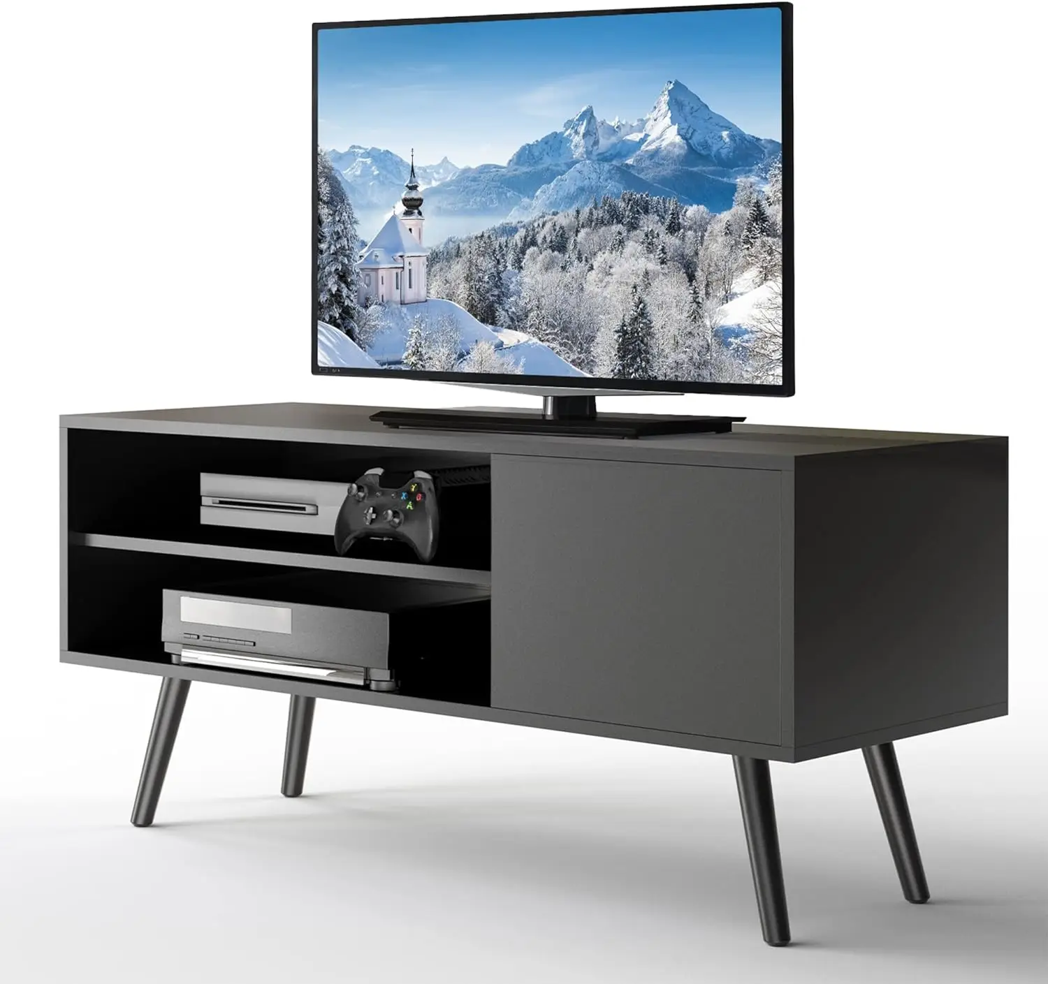 TV Stand for 50 Inch TV, Modern TV Console with Shelves for Living Room Bedroom, Wood TV Stand for TVs up to 50