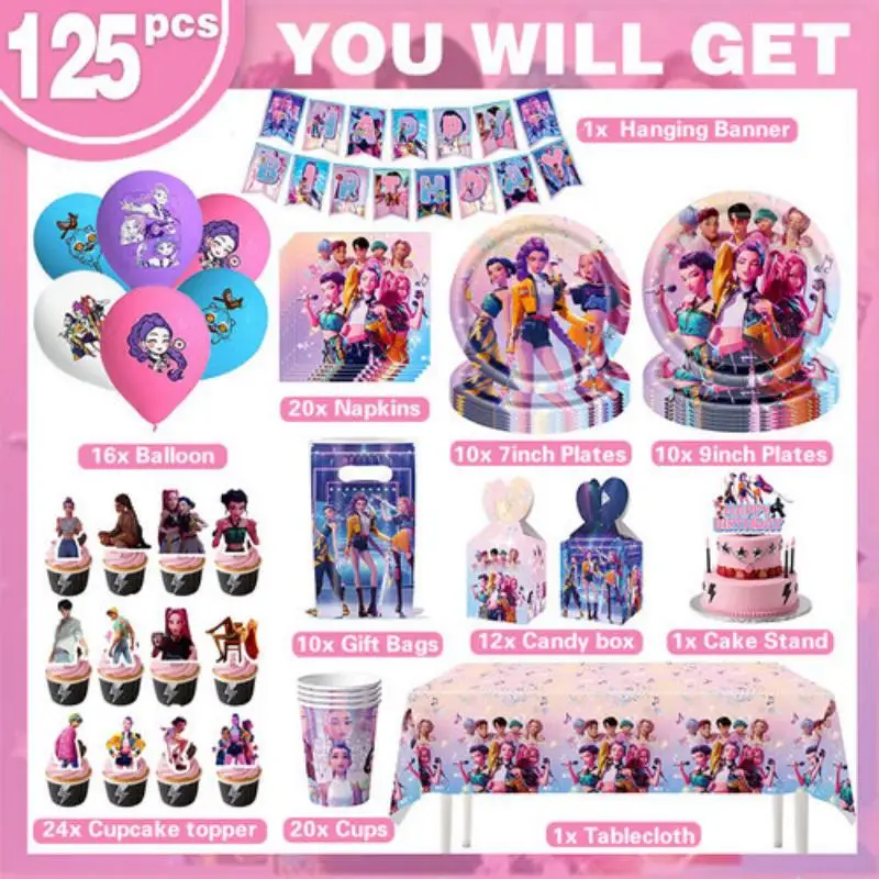Cartoon Anime Birthday Party Decorations Paper Tableware Napkin Tablecloth Plates Cups Birthday Supplies Backdrop Note Bracelet image 3
