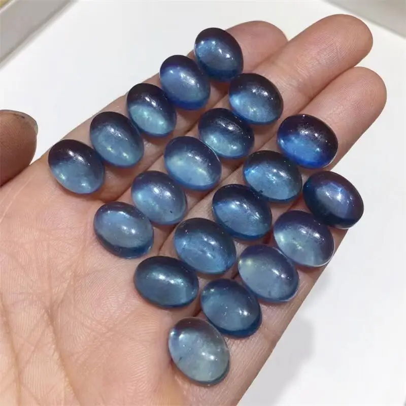 5PCS Natural Aquamarine Egg Face Pendant Healing Reiki DIY Jewelry Accessories For Women Man Holiday Gift 12-13MM